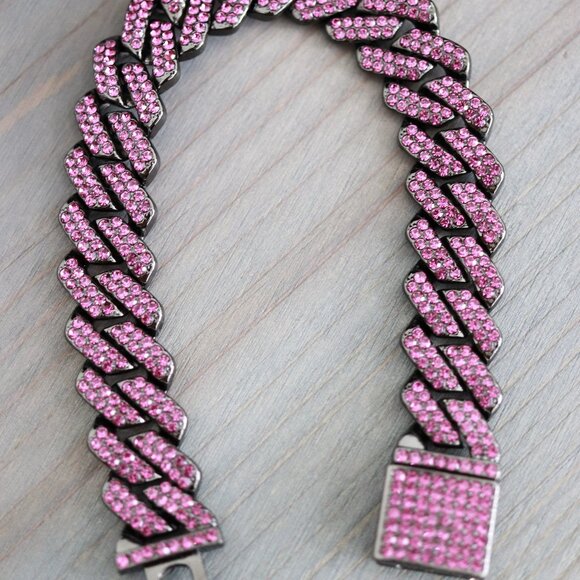 14mm 8inches Cuban Ice Point Curb Diamond Chain Purple/Black Bracelet Rhinestone